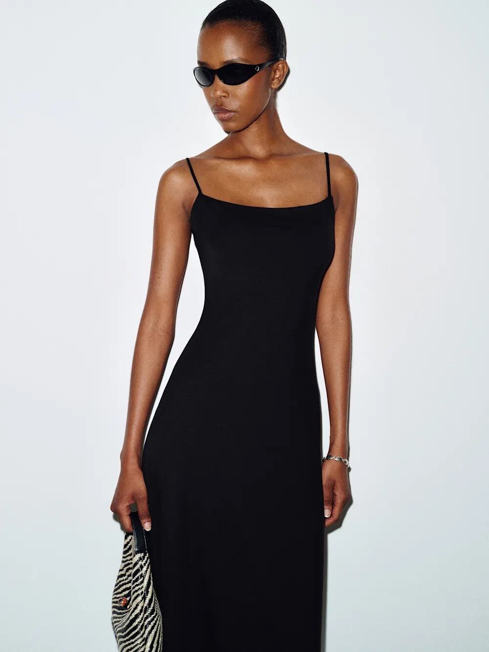 Reformation M Lavinia Knit Dress Black Body-Hugging Spaghetti Strap Scoop Neck